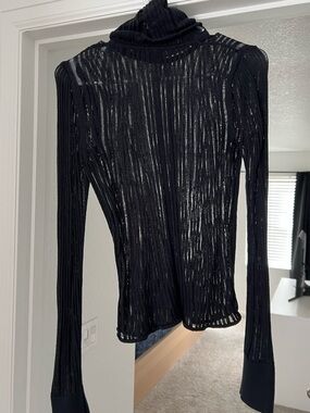 Free People Black Sheer Ribbed Turtleneck Top | Long Sleeve | Layering Piece S